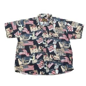 NORTH RIVER Outfitters Button Shirt Mens XL Patriotic USA Pin-Up Short Sleeve